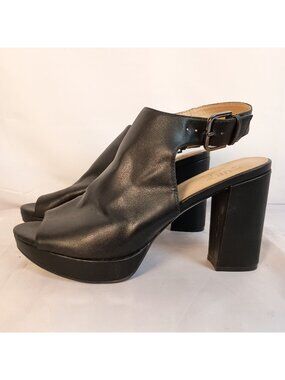 Naturalizer Freedom Black Peep Toe Slingback Block Heel Platform Sandal 9